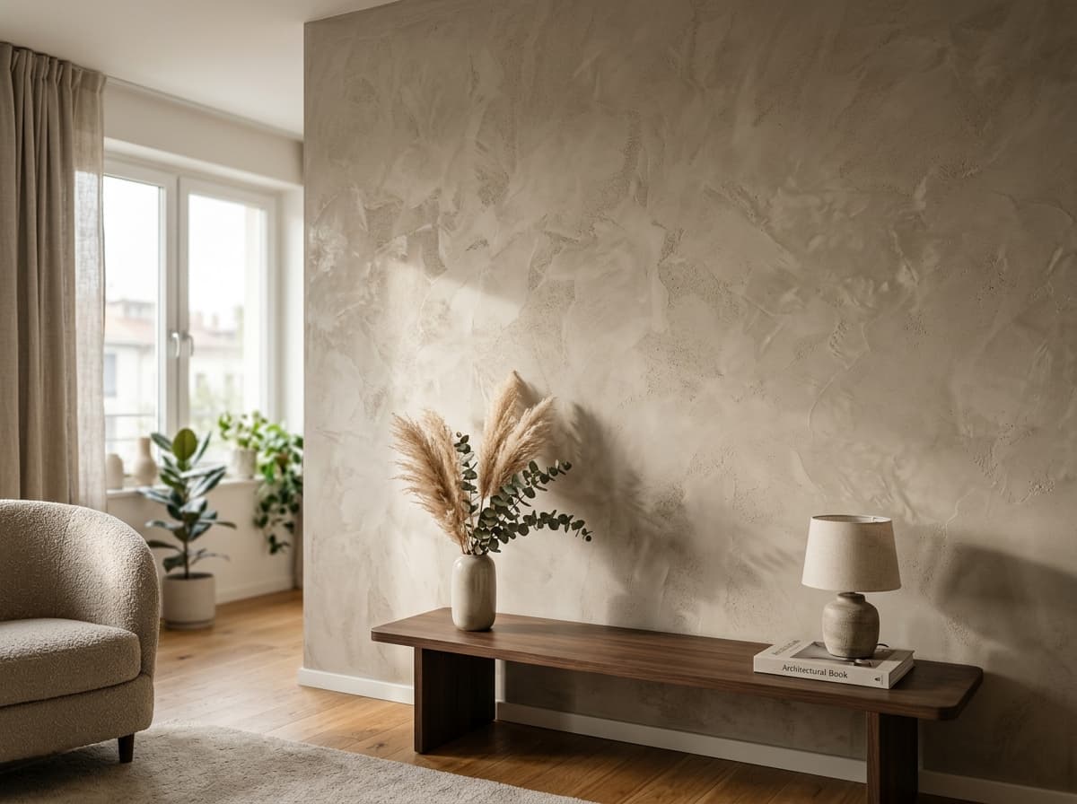 Parete d’arredo con finitura decorativa spatolata