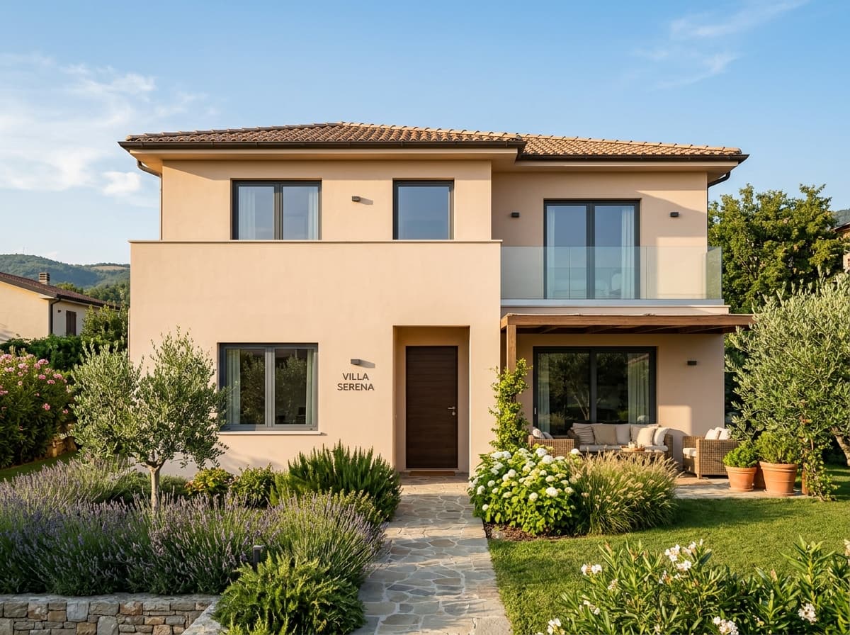 Facciata esterna verniciata di una villetta